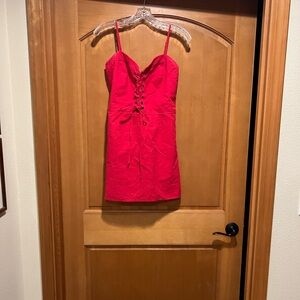 Elegant Red Lace-Up Dress